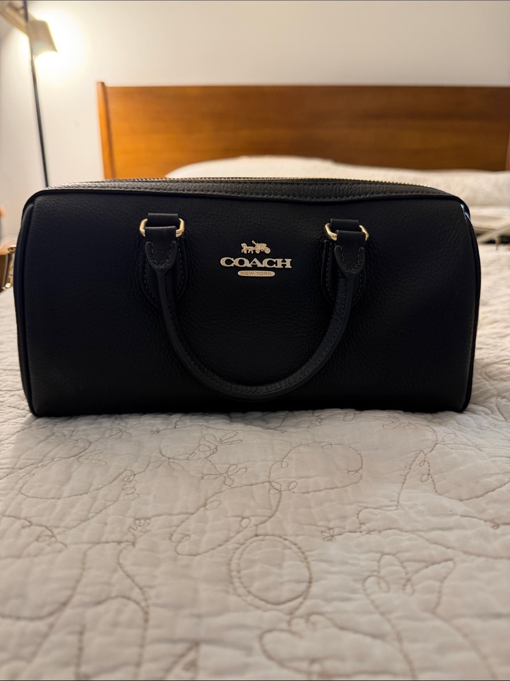 Coach Black Leather Long Rowan Satchel with long strap